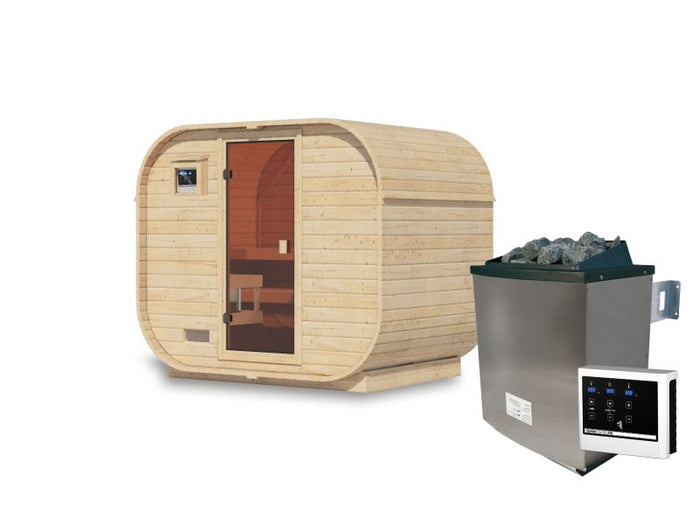 Karibu Fasssauna Quadro 1 Plus,38 mm, inkl. 9 kW Ofen ext. Steuerung