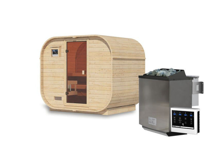 Karibu Fasssauna Quadro 1 Plus,38 mm, inkl. 9 kW Bioofen ext. Steuerung