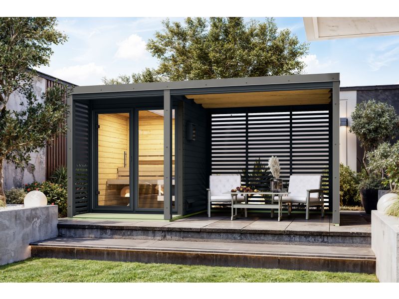 Karibu Hybrid Saunahaus Ares 1, anthrazit/graualuminium -ohne Ofen-