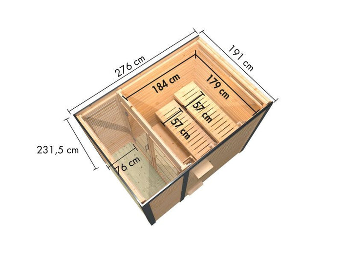 Karibu Hybrid Saunahaus Ares 1, anthrazit/graualuminium, inkl. 9 kW Bioofen ext. Steuerung
