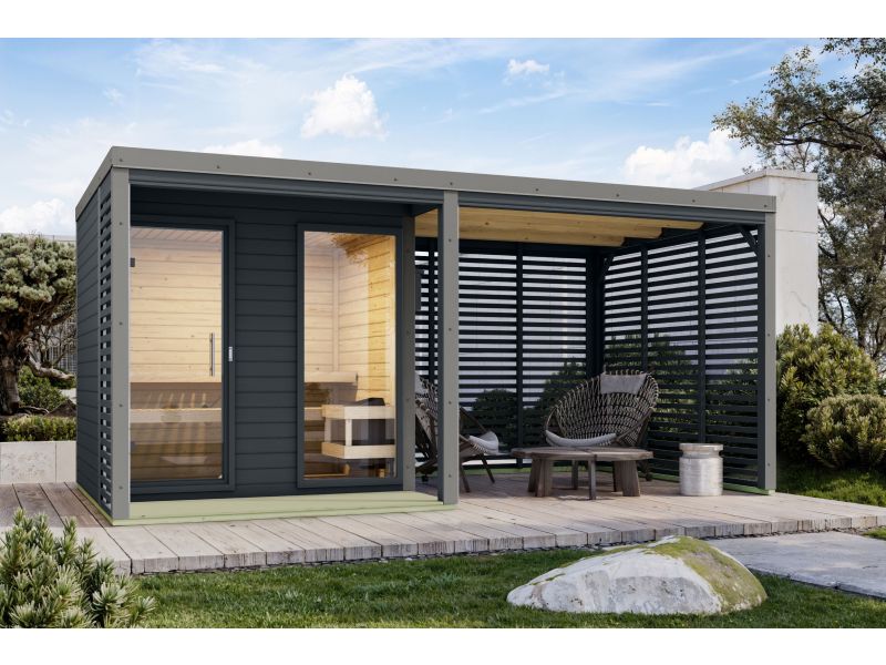 Karibu Hybrid Saunahaus Ares 2, anthrazit/graualuminium -ohne Ofen-