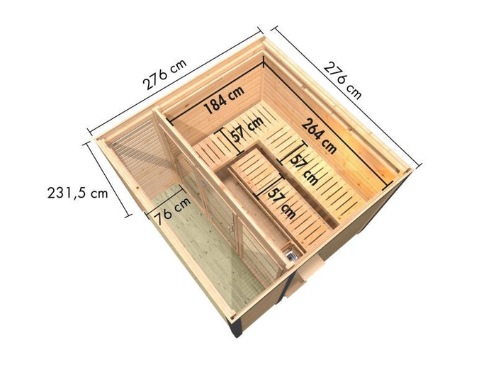 Karibu Hybrid Saunahaus Ares 3, anthrazit/graualuminium, inkl. 9 kW Ofen ext. Steuerung