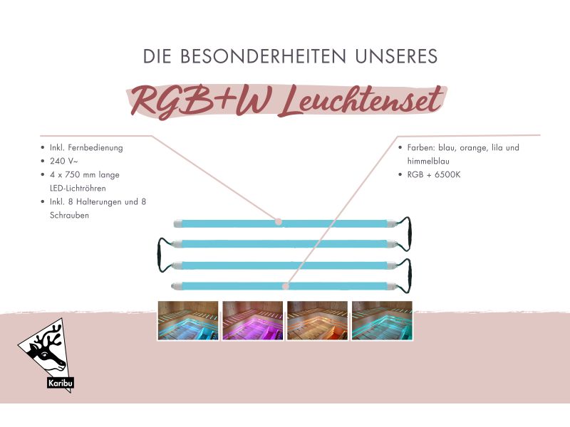 Karibu RGB+W Leuchtenset 4x750mm mit Fernbedienung/Bankunterbeleuchtung