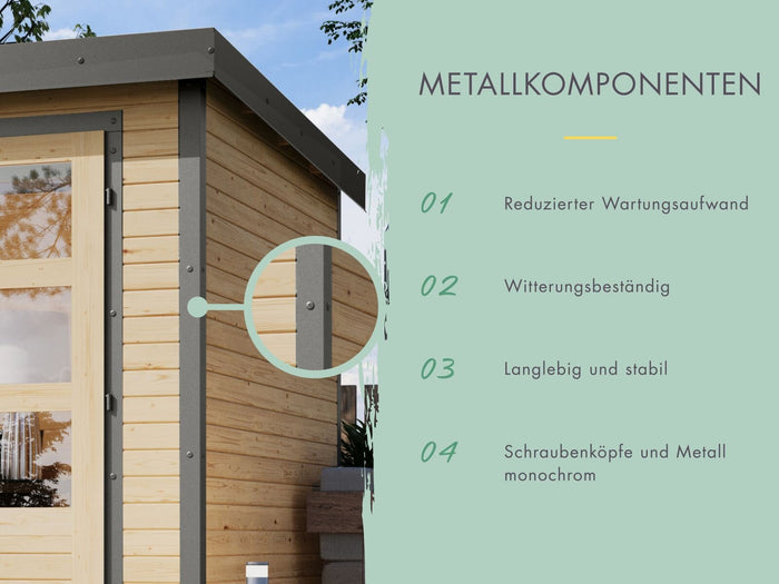 Karibu Hybrid Gartenhaus Pluto 3 B, terragrau/graualuminium, 28 mm, inkl. Anbaudach ca. 3m