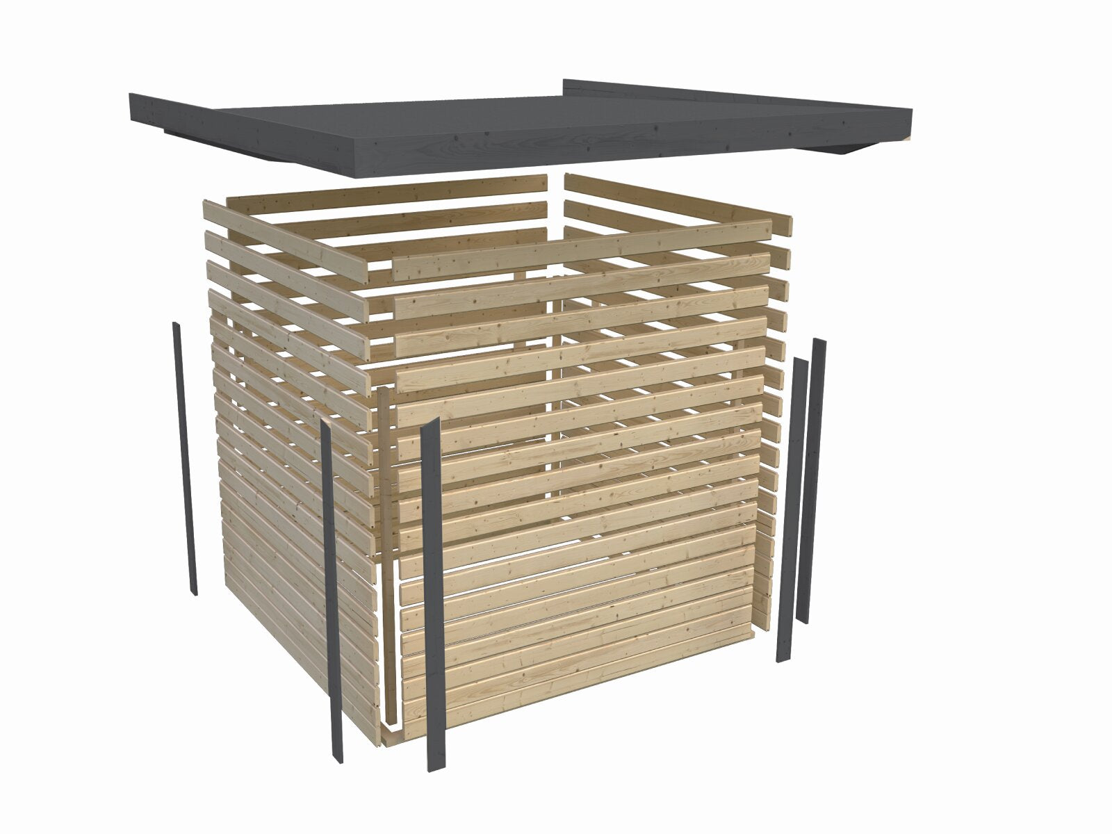 Karibu Hybrid Gartenhaus Pluto 1 A, naturbelassen/graualuminium, 28 mm, inkl. Anbaudach ca. 2,33m