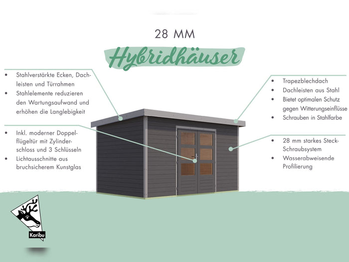 Karibu Hybrid Gartenhaus Pluto 2 B, terragrau/anthrazit, 28 mm