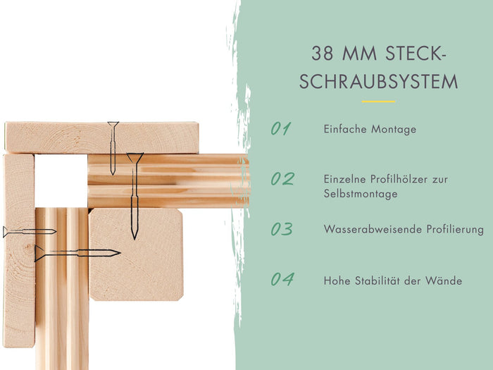 Karibu Studio Dice 1 natur, 38 mm, inkl. Fußboden und Schiebetür