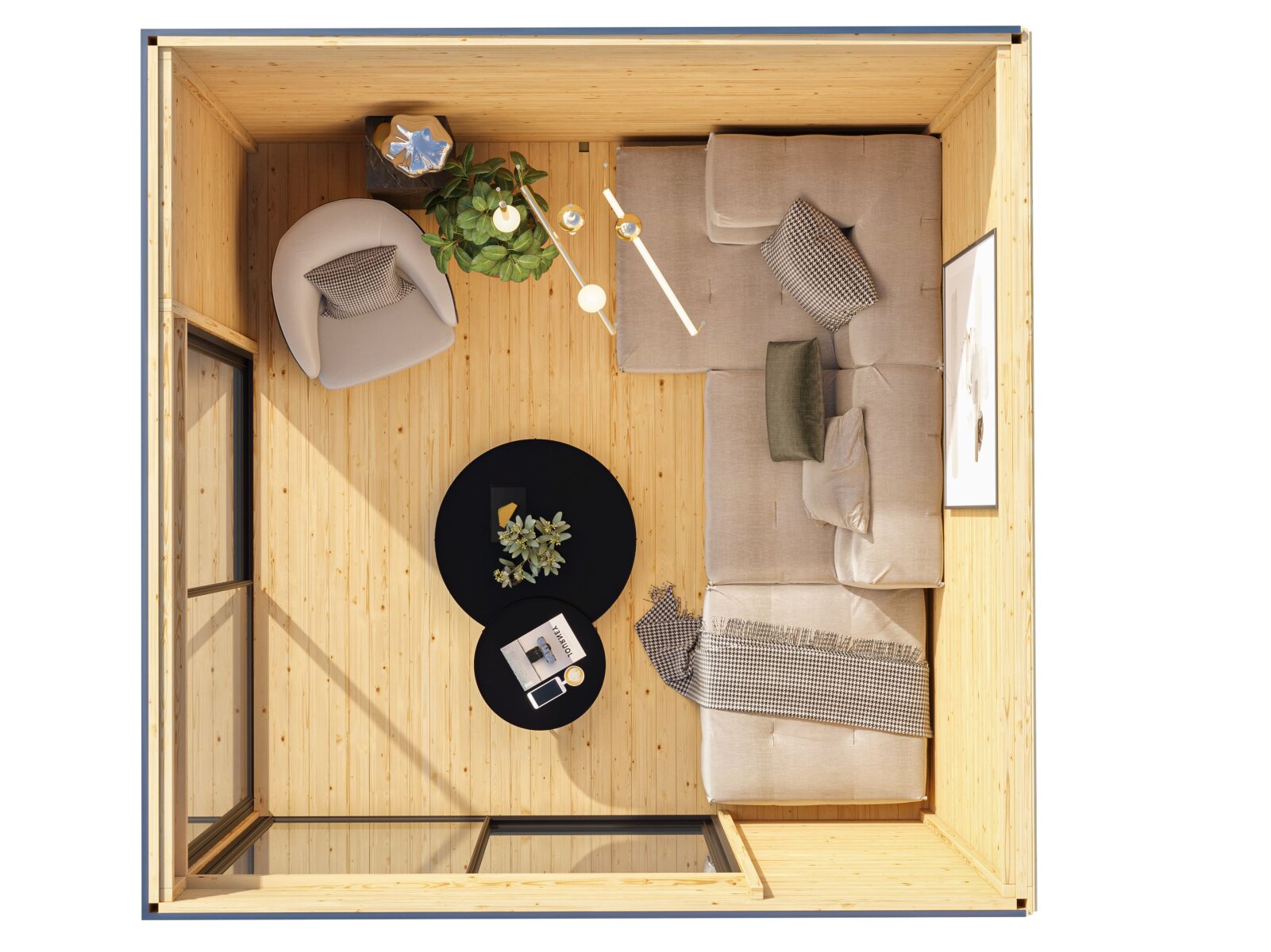 Karibu Studio Dice 3 natur, 38 mm, inkl. Fußboden und 2 Schiebetüren