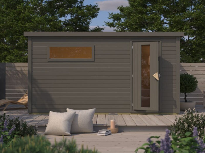 Karibu Saunahaus Hytti 6, inkl. 9 kW Ofen ext. Steuerung HUUM -mit Iso-Tür- Terragrau