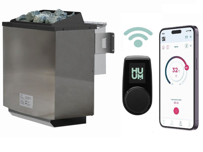 Karibu Saunahaus Hytti 6, inkl. 9 kW Bioofen ext. Steuerung HUUM -mit Iso-Tür- Terragrau