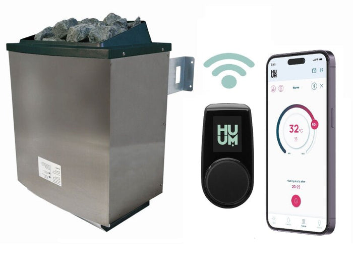 Karibu Saunahaus Skrollan 1 38 mm- 9 kW Ofen ext. Steuerung HUUM- Moderne Tür, Terragrau