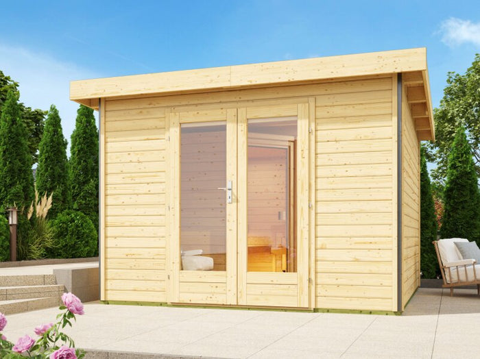 Karibu Saunahaus Mainburg 1 Set A naturbelassen, inkl. 9kW Bioofen ext. Steuerung HUUM