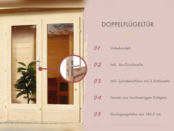 Karibu Saunahaus Mainburg 1 Set A naturbelassen, inkl. 9kW Bioofen ext. Steuerung HUUM