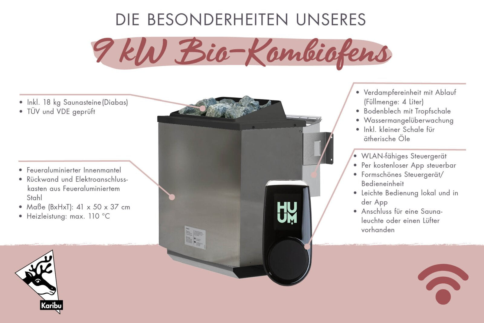 Karibu Saunahaus Mainburg 1 Set A terragrau, inkl. 9kW Bioofen ext. Steuerung HUUM