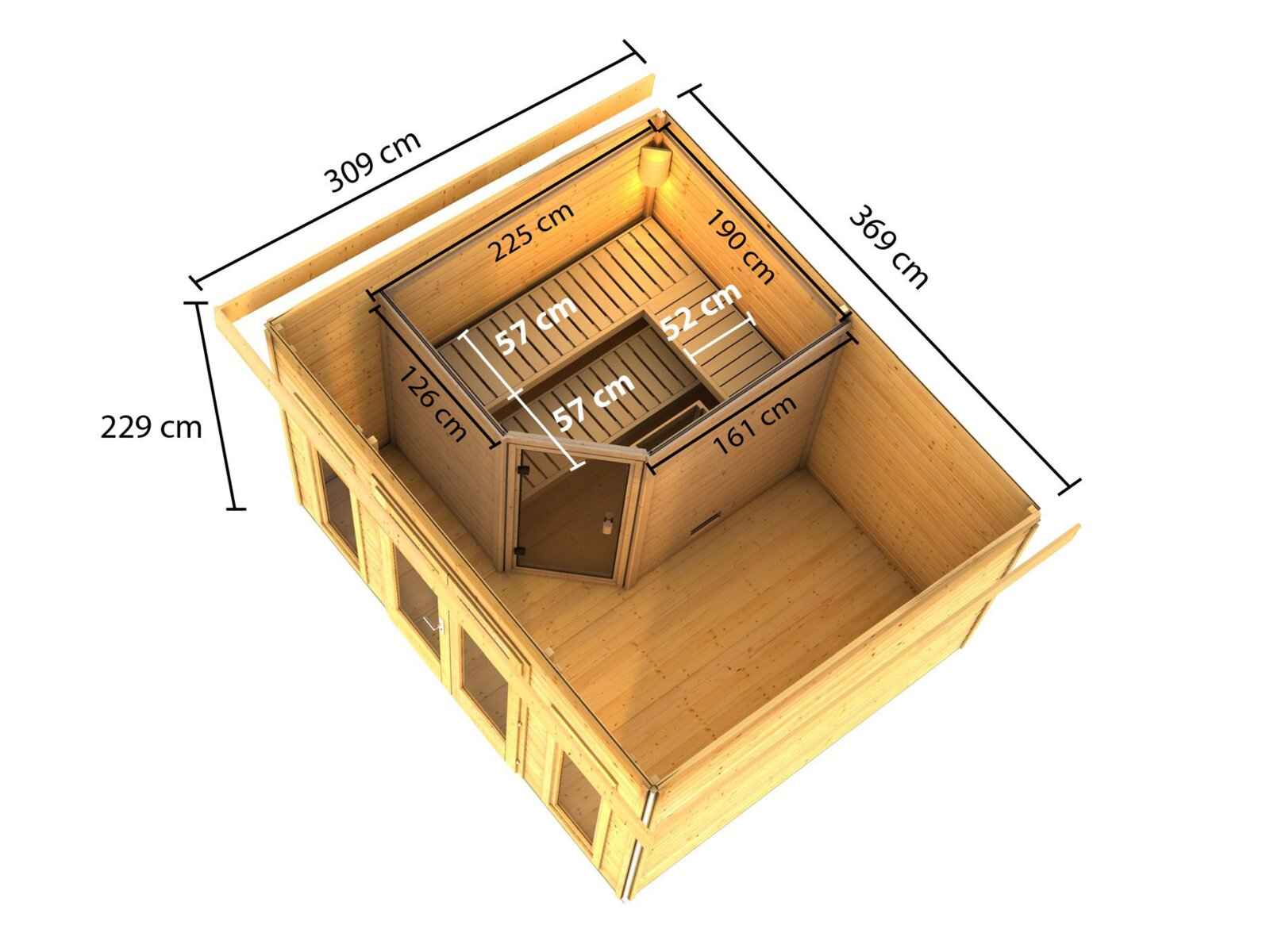 Karibu Saunahaus Mainburg 2 Set B terragrau, inkl. 9 kW Ofen ext. Steuerung HUUM
