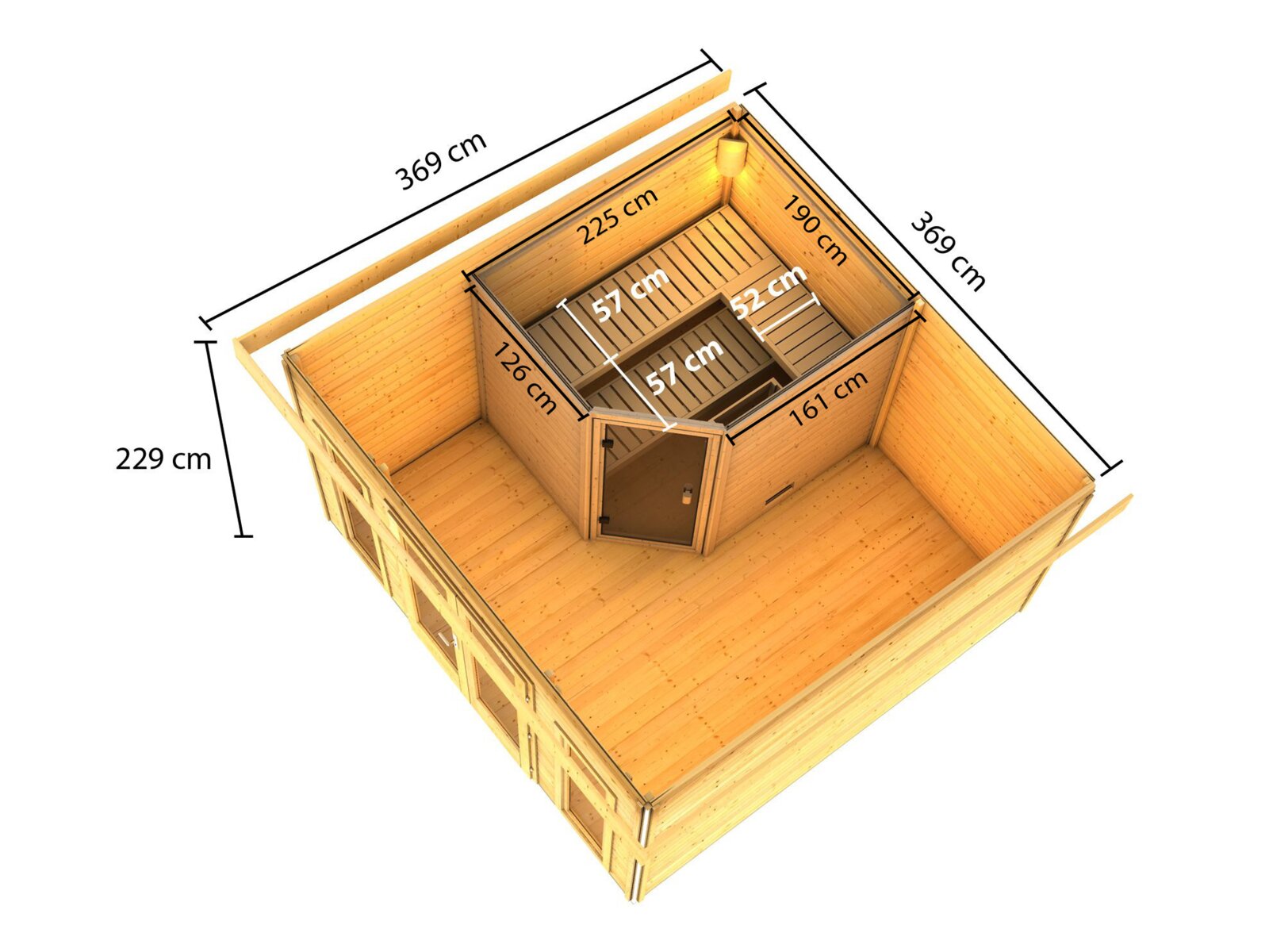 Karibu Saunahaus Mainburg 3 Set B naturbelassen, inkl. 9 kW Bioofen ext. Steuerung HUUM