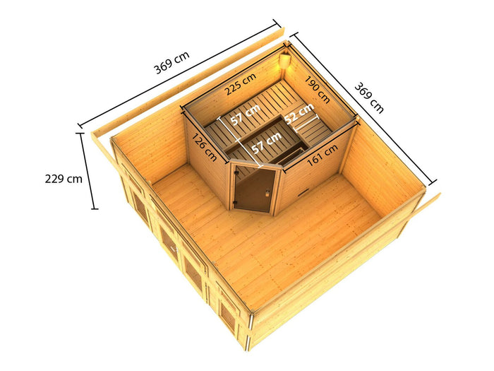 Karibu Saunahaus Mainburg 3 Set B terragrau, inkl. 9 kW Ofen ext. Steuerung HUUM
