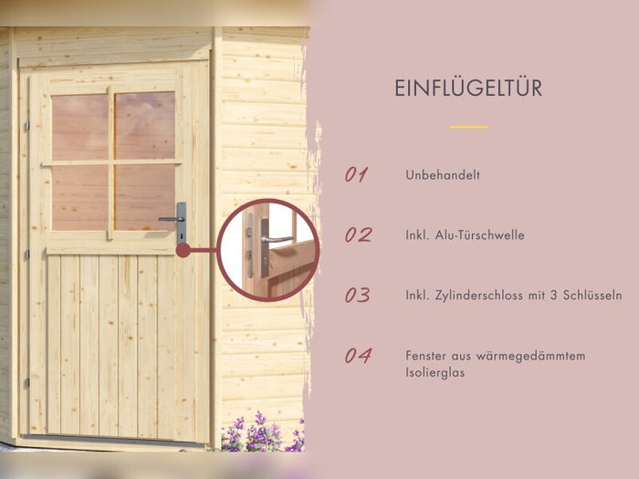 Karibu Saunahaus Skrollan 2, inkl. 9 kW Ofen ext. Steuerung HUUM - Klassische Tür