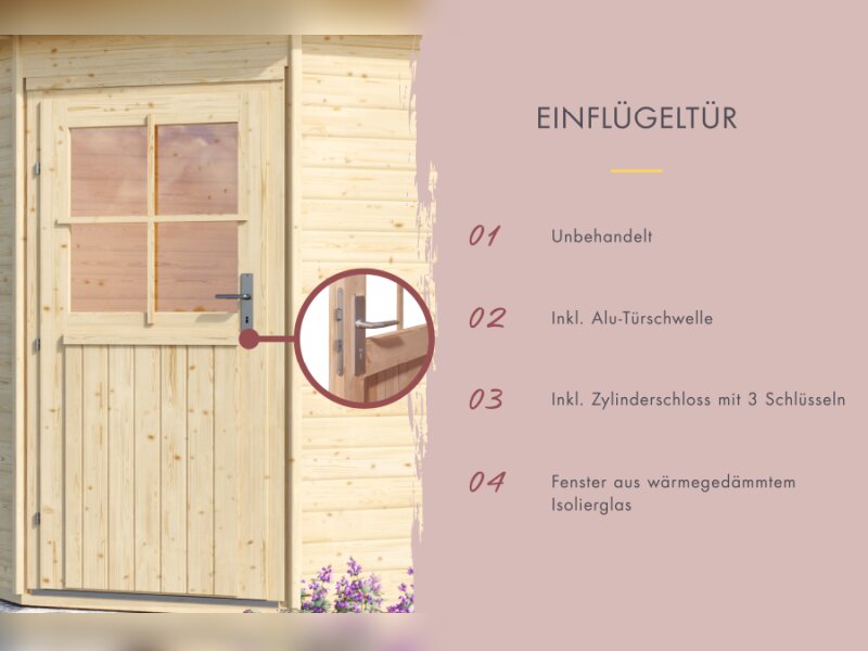 Karibu Saunahaus Skrollan 3, inkl. 9 kW Ofen ext. Steuerung HUUM - Klassische Tür