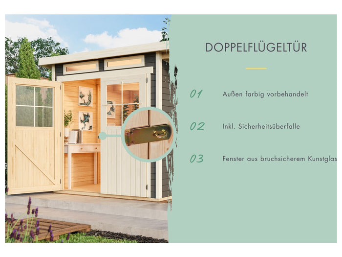 Karibu Gartenhaus Glücksburg 2 terragrau 19 mm