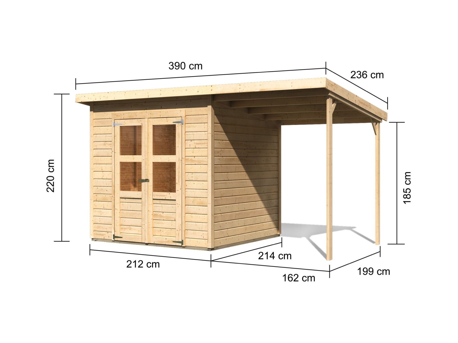 Karibu Gerätehaus Merseburg 4 SET mit Anbaudach