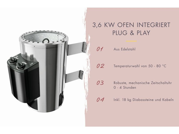 Karibu Saunaofen Plug & Play 3,6 kW integrierte Steuerung steckerfertig