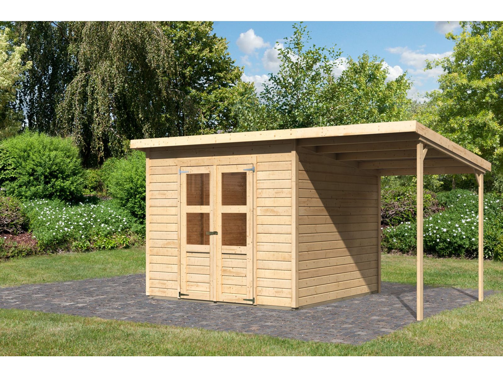 Karibu Gerätehaus Merseburg 6 SET mit Anbaudach