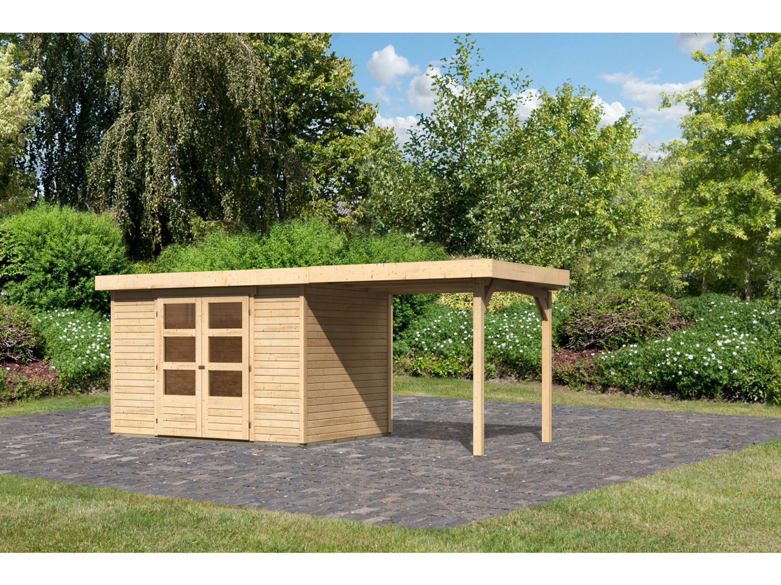 Karibu Gartenhaus Askola 4 mit Anbaudach 2,25 Meter