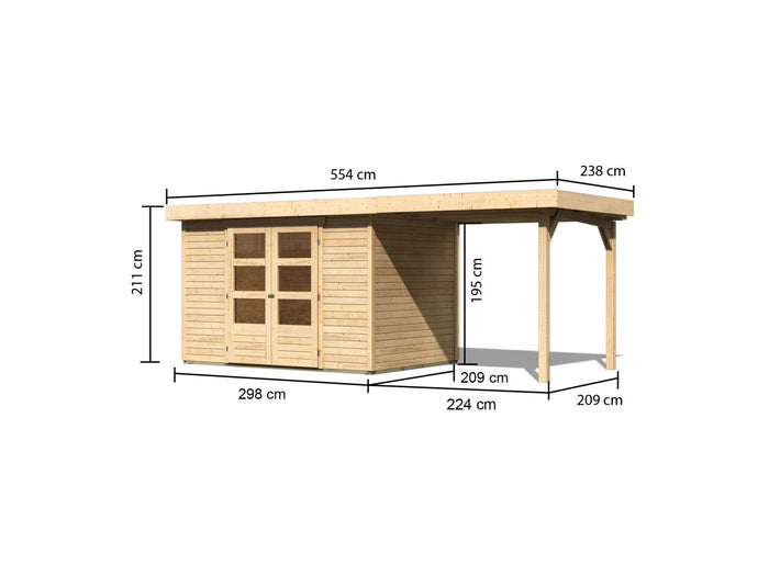 Karibu Gartenhaus Askola 4 mit Anbaudach 2,25 Meter