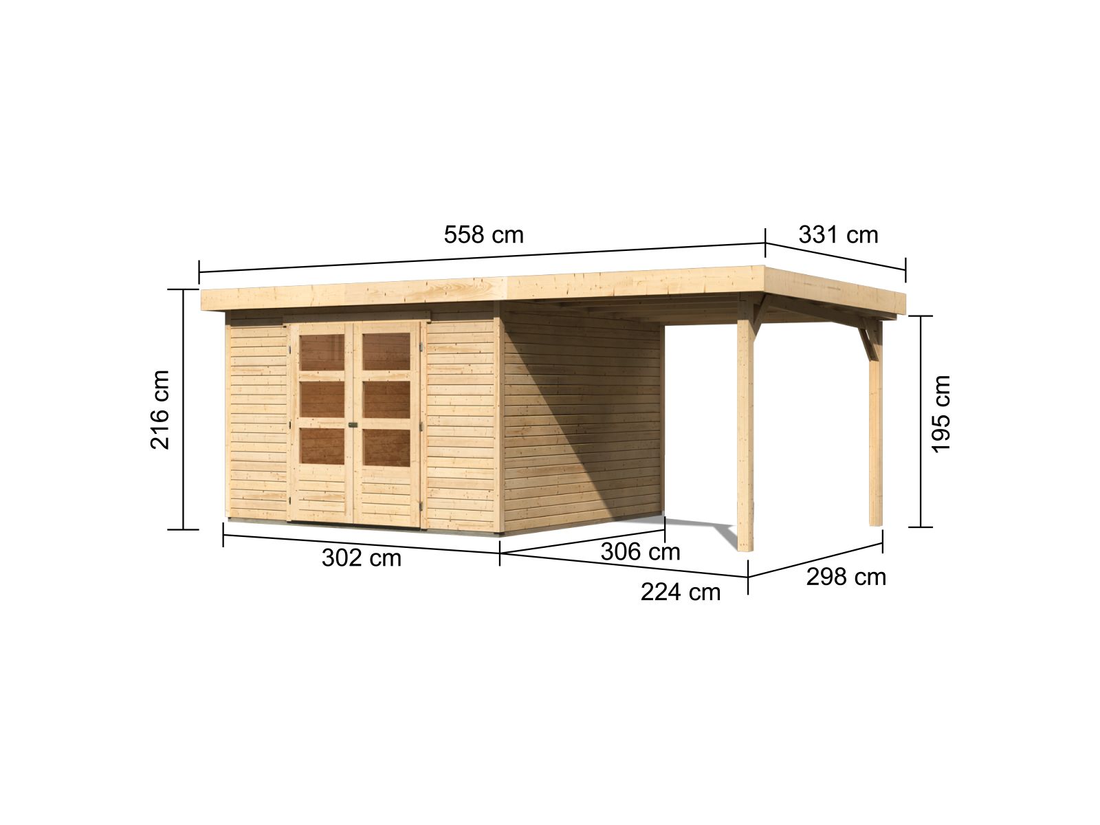 Karibu Gartenhaus Askola 6 mit Anbaudach 2,25 Meter