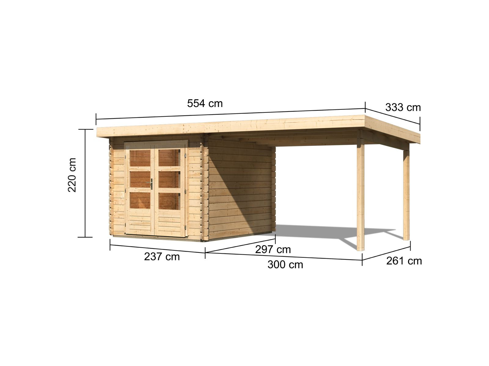 Karibu Gartenhaus Bastrup 4 mit Anbaudach 3 Meter natur