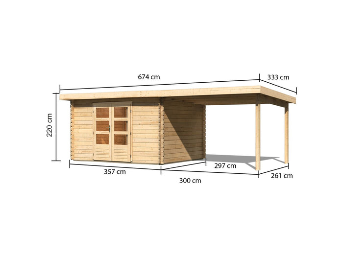 Karibu Gartenhaus Bastrup 7 mit Anbaudach 3 Meter