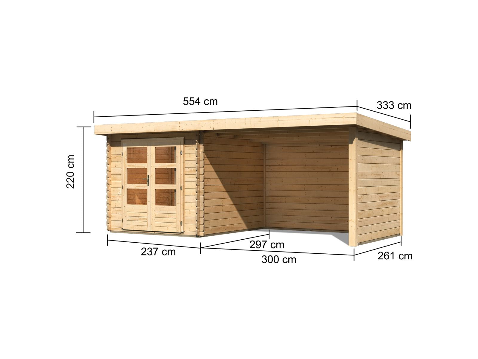 Karibu Gartenhaus Bastrup 4 Anbaudach 3 Meter inklusive Rück- und Seitenwand
