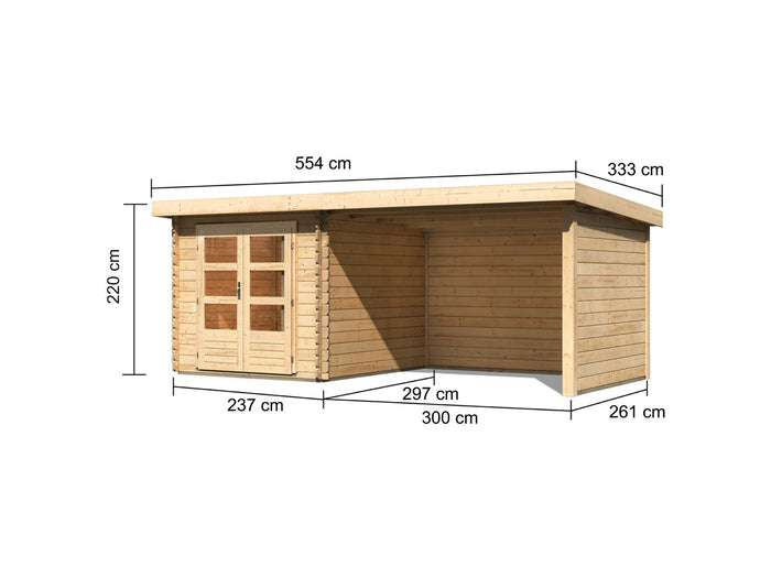 Karibu Gartenhaus Bastrup 4 Anbaudach 3 Meter inklusive Rück- und Seitenwand
