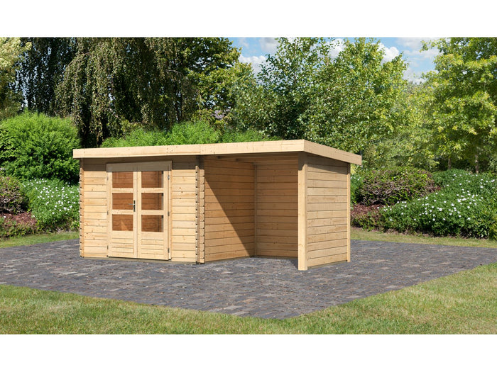 Karibu Gartenhaus Bastrup 3 mit Schleppdach 2 Meter Rück- und Seitenwand