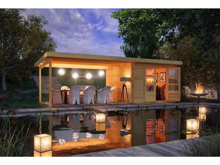 Karibu Gartenhaus Bastrup 5 mit Anbaudach 4 Meter