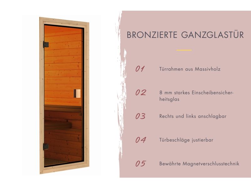 Karibu Saunatür Classic bronziert für 38 / 40 mm Wandstärke
