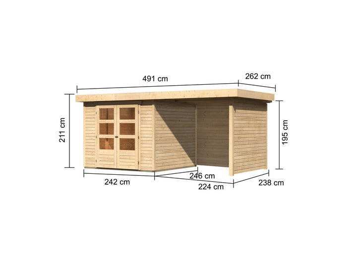 Karibu Gartenhaus Askola 3,5 mit Anbaudach 2,25 Meter, Seiten- und Rückwand