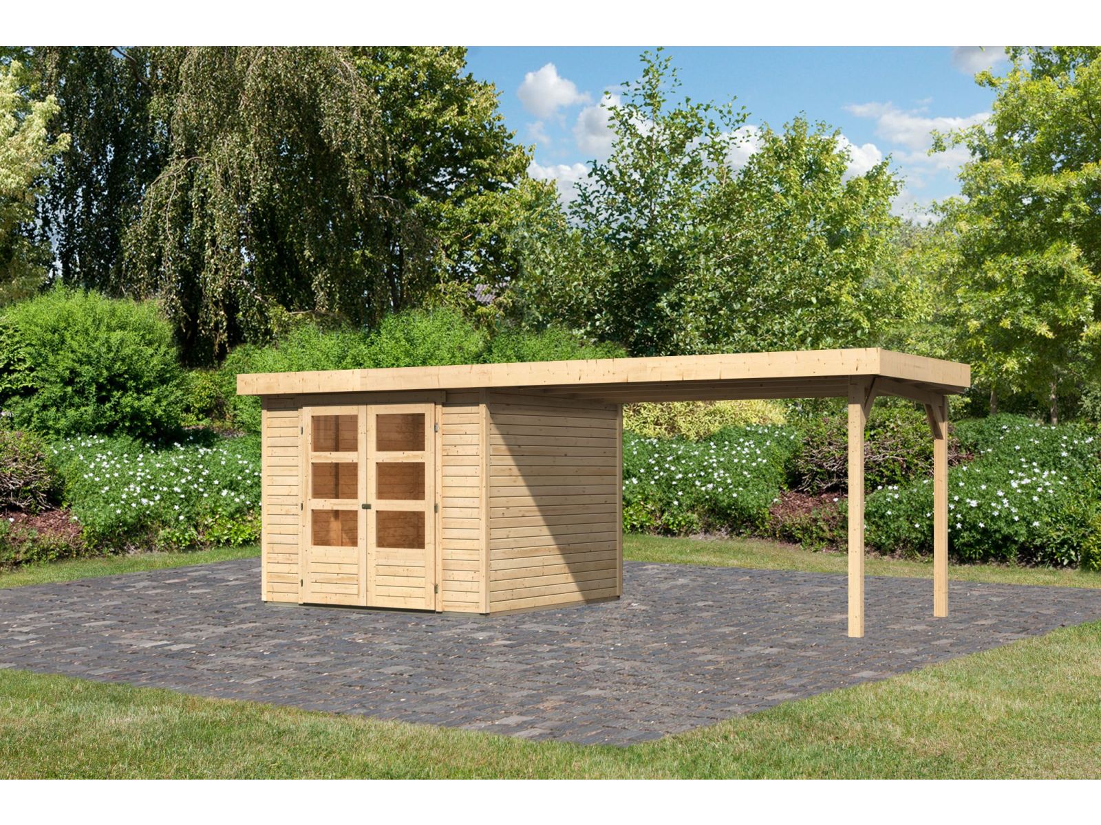 Karibu Gartenhaus Askola 3,5 mit Anbaudach 2,75 Meter