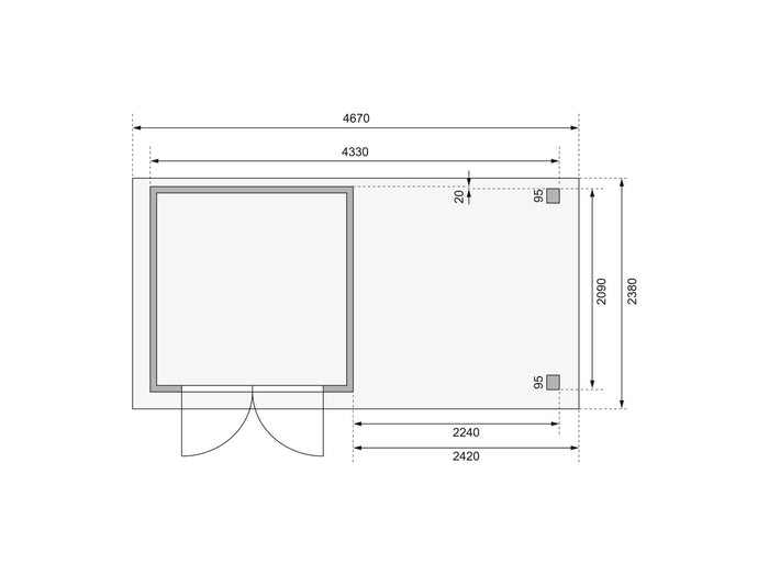 Karibu Gartenhaus Askola 2 mit Anbaudach 2,25 Meter, Seiten- und Rückwand