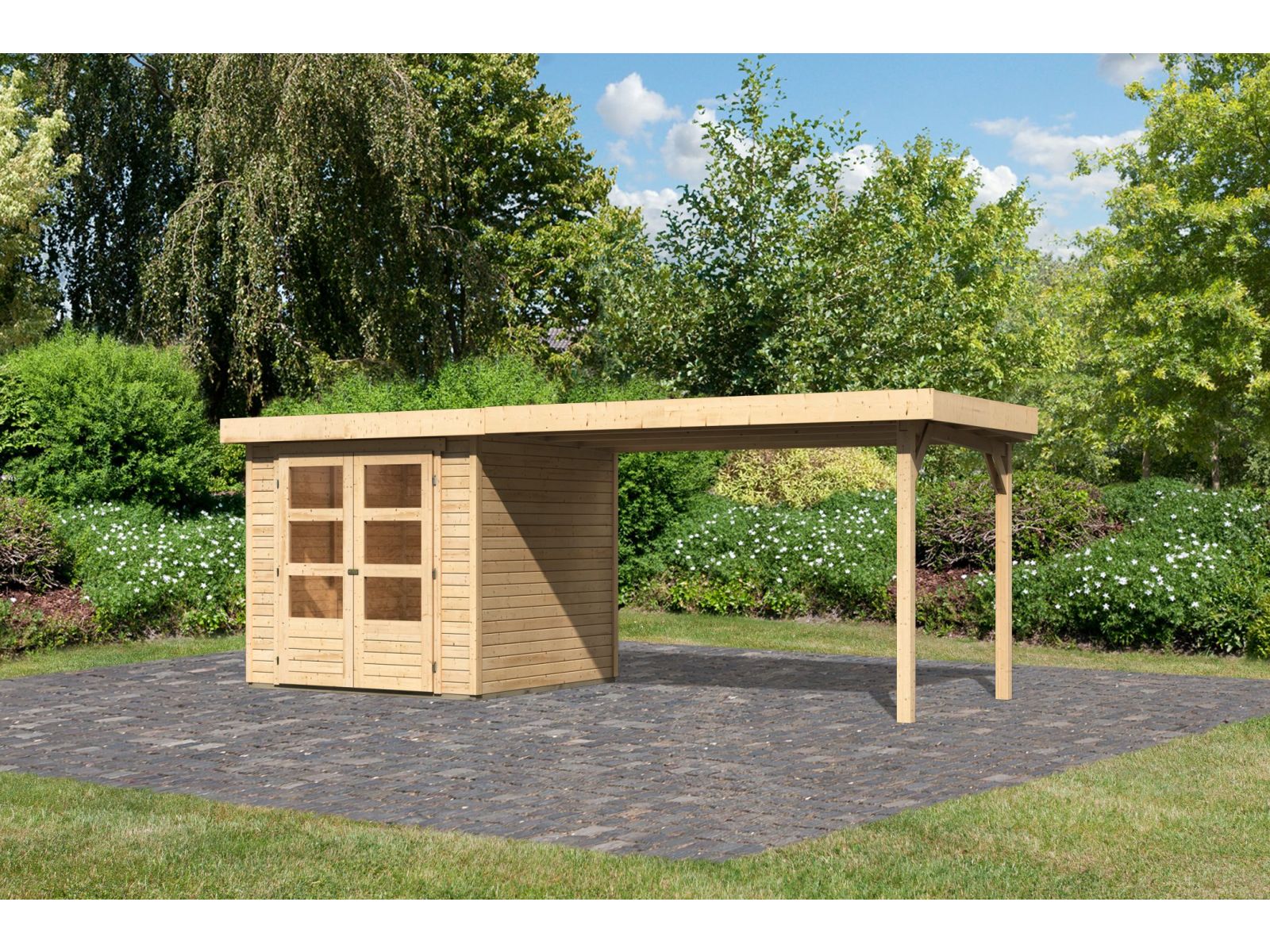 Karibu Gartenhaus Askola 2 mit Anbaudach 2,75 Meter