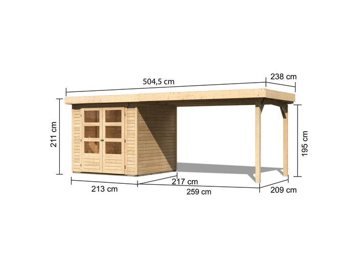 Karibu Gartenhaus Askola 2 mit Anbaudach 2,75 Meter