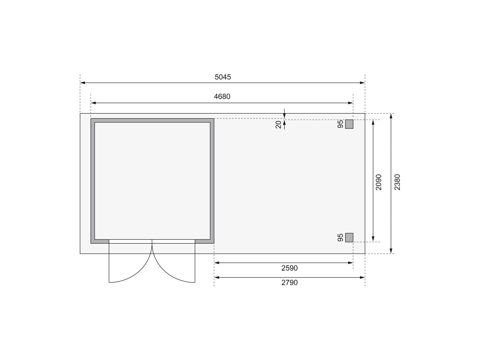 Karibu Gartenhaus Askola 2 mit Anbaudach 2,75 Meter
