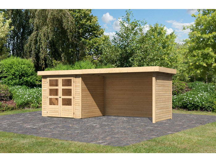 Karibu Gartenhaus Askola 2 mit Anbaudach 2,75 Meter, Seiten- und Rückwand