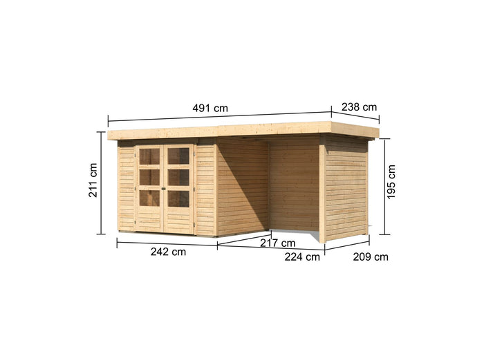 Karibu Gartenhaus Askola 3 mit Anbaudach 2,25 Meter, Seiten- und Rückwand