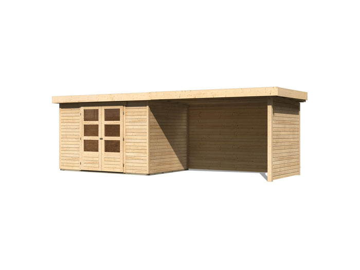 Karibu Gartenhaus Askola 4 mit Anbaudach 2,75 Meter, Seiten- und Rückwand