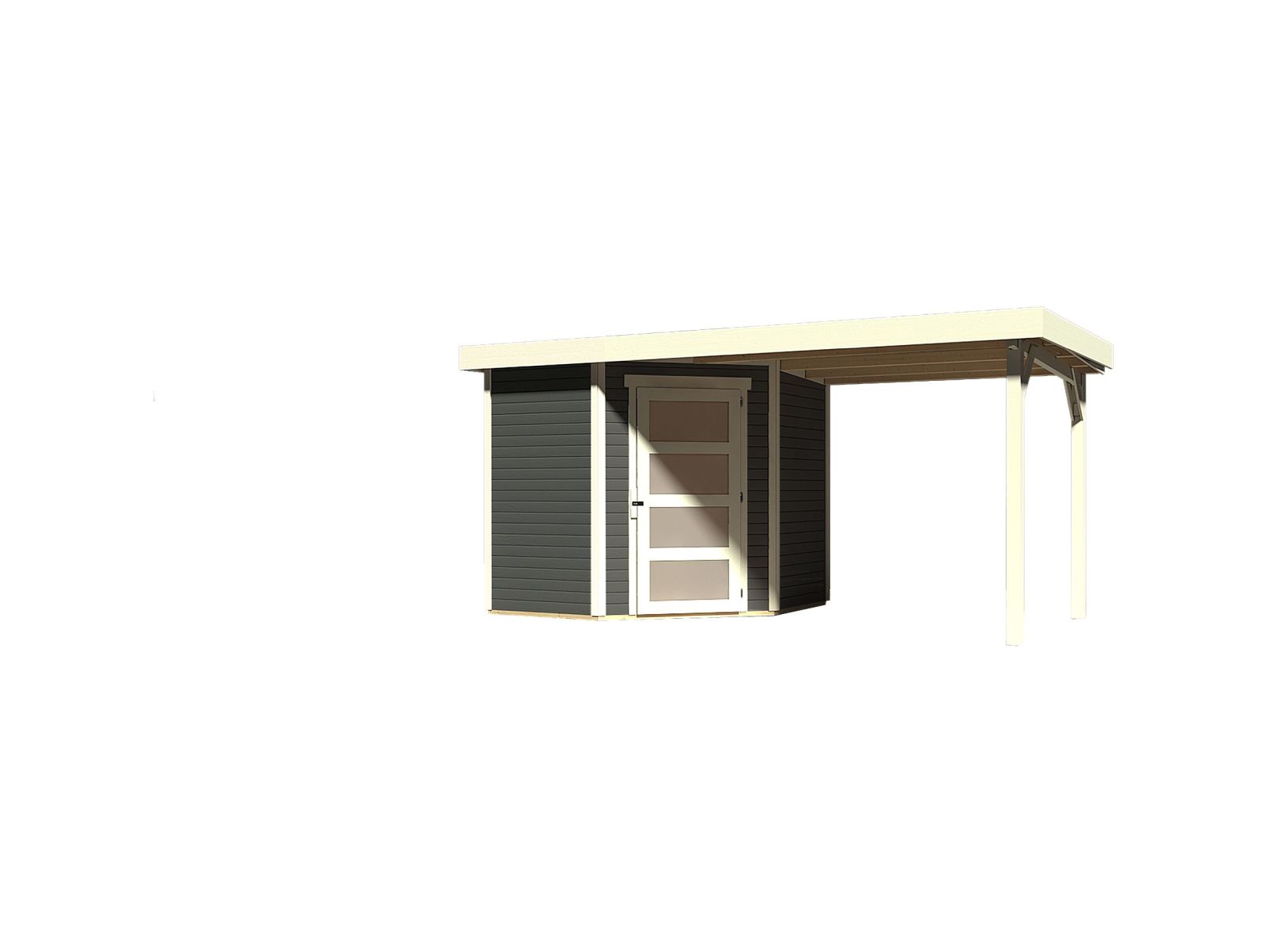 Karibu Gartenhaus Schwandorf 3 terragrau mit Anbaudach 2,25 Meter