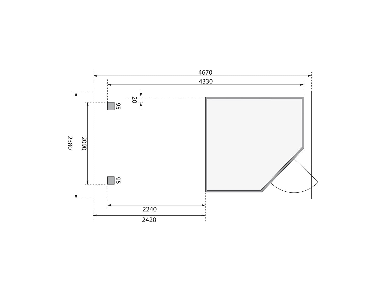 Karibu Gartenhaus Schwandorf 3 terragrau mit Anbaudach 2,25 Meter