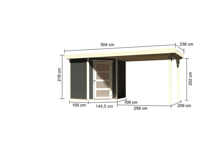 Karibu Gartenhaus Schwandorf 3 terragrau mit Anbaudach 2,80 Meter