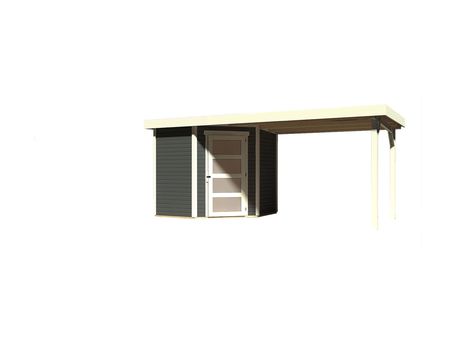 Karibu Gartenhaus Schwandorf 3 terragrau mit Anbaudach 2,80 Meter